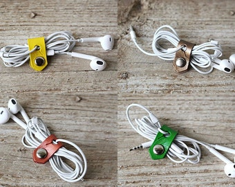 Tech Accessory Gift - Leather Travel Cord Organizer, Leather iPhone Lightning Charger Cord Keeper Holder Organizer, Wrap It Snap It