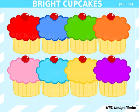 Bright Cupcakes Clip Art - Digital Cupcakes Clipart - Cute, Colorful, Sweets, Baking Il_570xn
