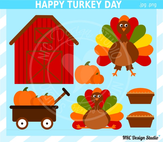 DOLLAR SALE - Thanksgiving Clip Art - Cute Fall Clip Art - Happy Turkey Day Clip Art - Commercial Use Clipart - Red Barn, Pumpkins, Pie Il_570xn