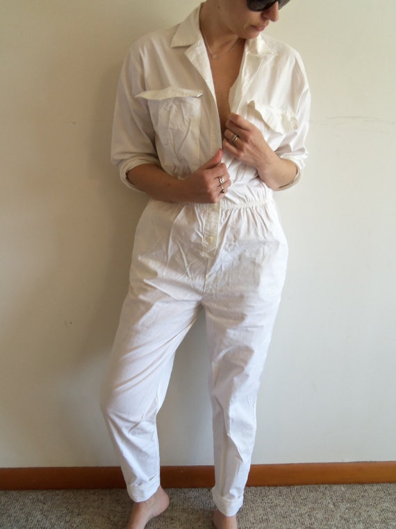 Vintage Sears White Cotton Jumper Romper Painter Bibs Jump