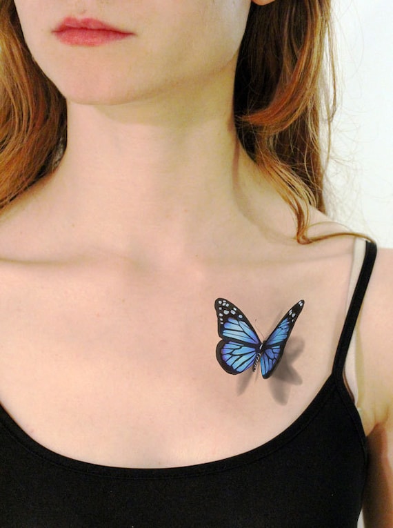3d Blue Butterfly Temporary Tattoo Looks Like If By Tattoomint