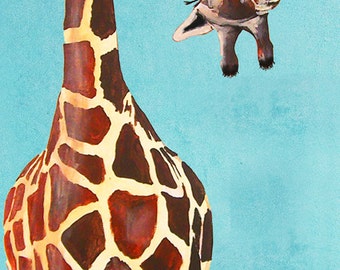 Animal painting portrait painting Giclee Print Acrylic Painting Illustration Print wall art wall decor Wall Hanging: giraffe with leaf