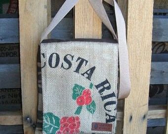 ... Shoulder Bag - Yellow Orch id - recycled burlap coffee bag