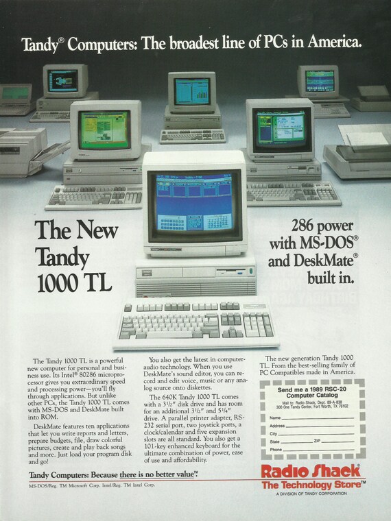 Tandy 1000 TL Computer Original 1988 Vintage Ad by VintageAdarama
