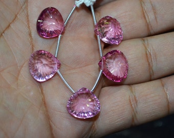 5 pc of Mystic Pink Topaz 12.5 mm concave cut Heart Briolettes (5 pc beads)
