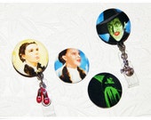 Wizard of Oz  Dorothy or Wicked Witch of the West Clip-on Retractable I.D. Badge Reel Holder Lanyard WITH Ruby Slippers or Witch Charm
