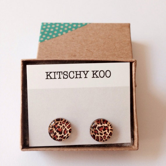 FREE SHIPPING - Leopard Print Earrings - Surgical Steel - Animal Print Earring Studs - Sensitive Ears