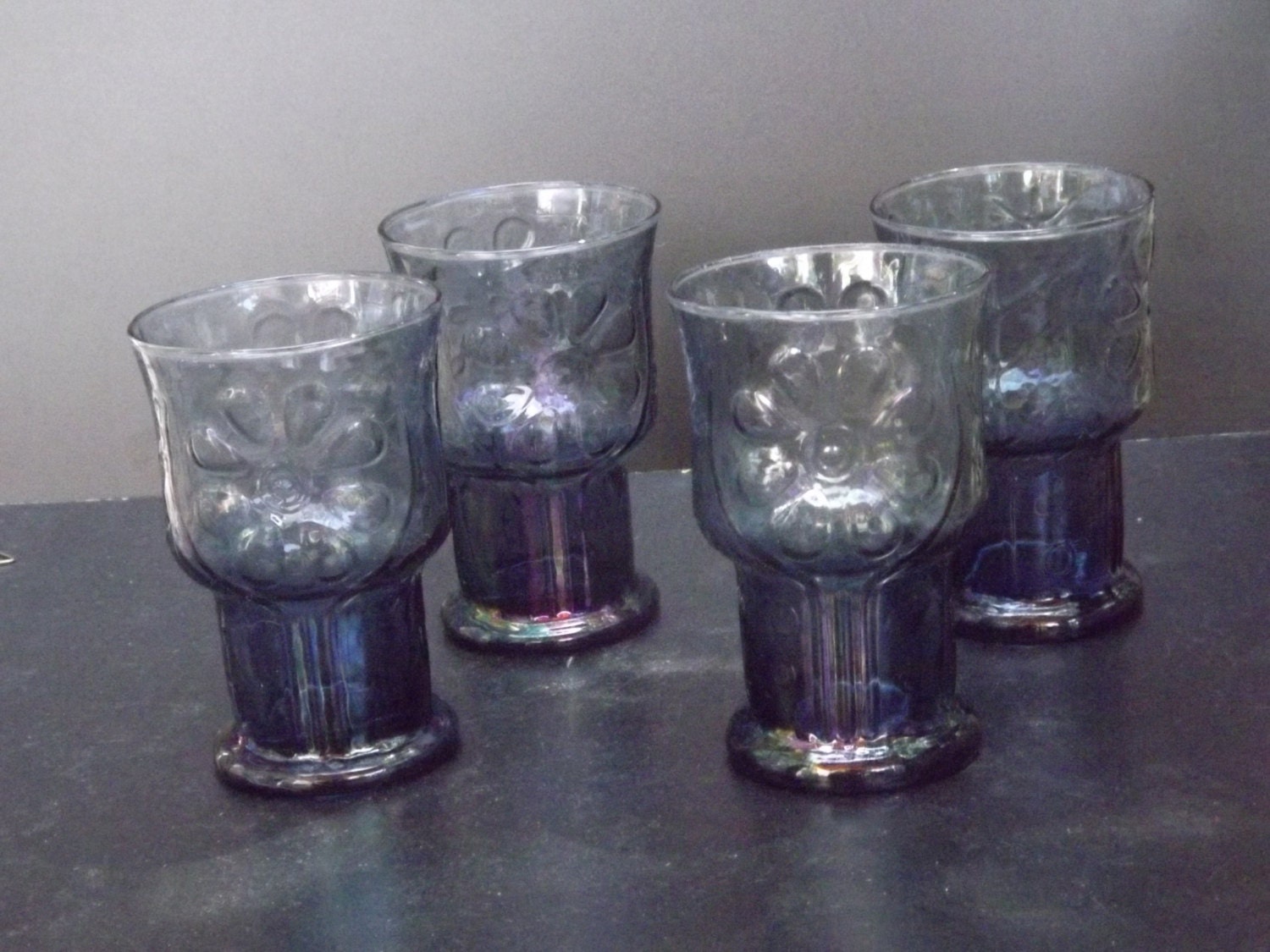 Vintage Set Of Four Libby Cobalt Blue Daisy Glasses Haute Juice 