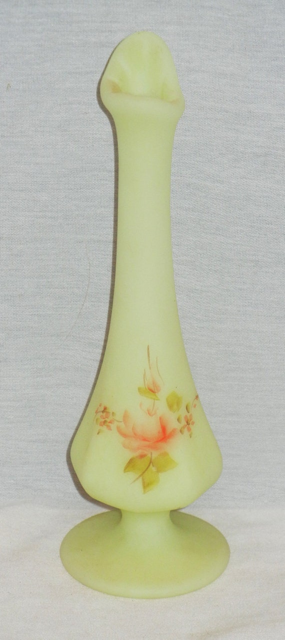 Vintage Fenton Burmese Vase With Hand Painted Roses