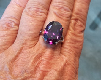 alexandrite ring size 6 3/4 1980's 13ct alexandrite color changing magenta fuchsia estate vintage sterling ring