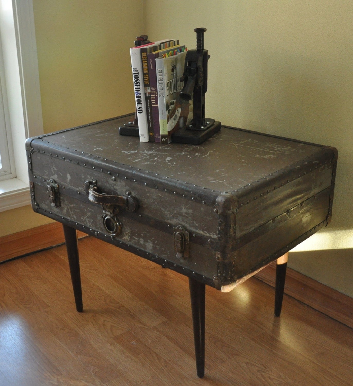SALE Vintage Metal Suitcase Side Table