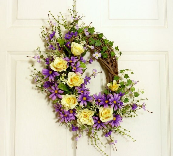 Yellow Rose Spring Wreath Front Door Wreath Door by ...