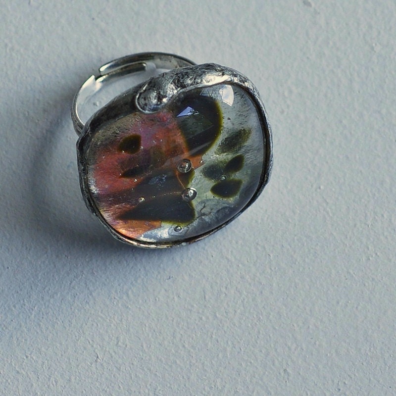 fused glass ring adjustable ring handmade