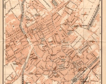 1909 Mulhouse, France, Mülhausen, Frankreich, Milhüsa, Alsace, Haut-Rhin, Doller, Antique Map