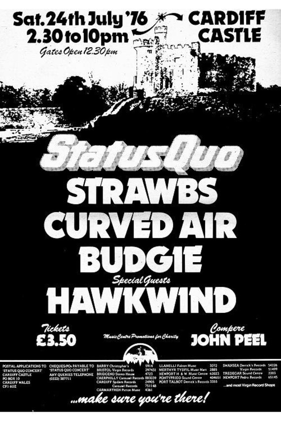 CARDIFF CASTLE 1976 poster status quo strawbs by SYNDICATE69