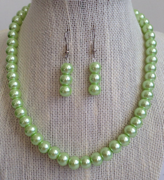 Light Green Pearl Necklace Mint Green by CherishedJewelryCo