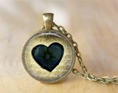 Black Heart Necklace -  Altered Art Pendant - Primitive Heart Jewelry