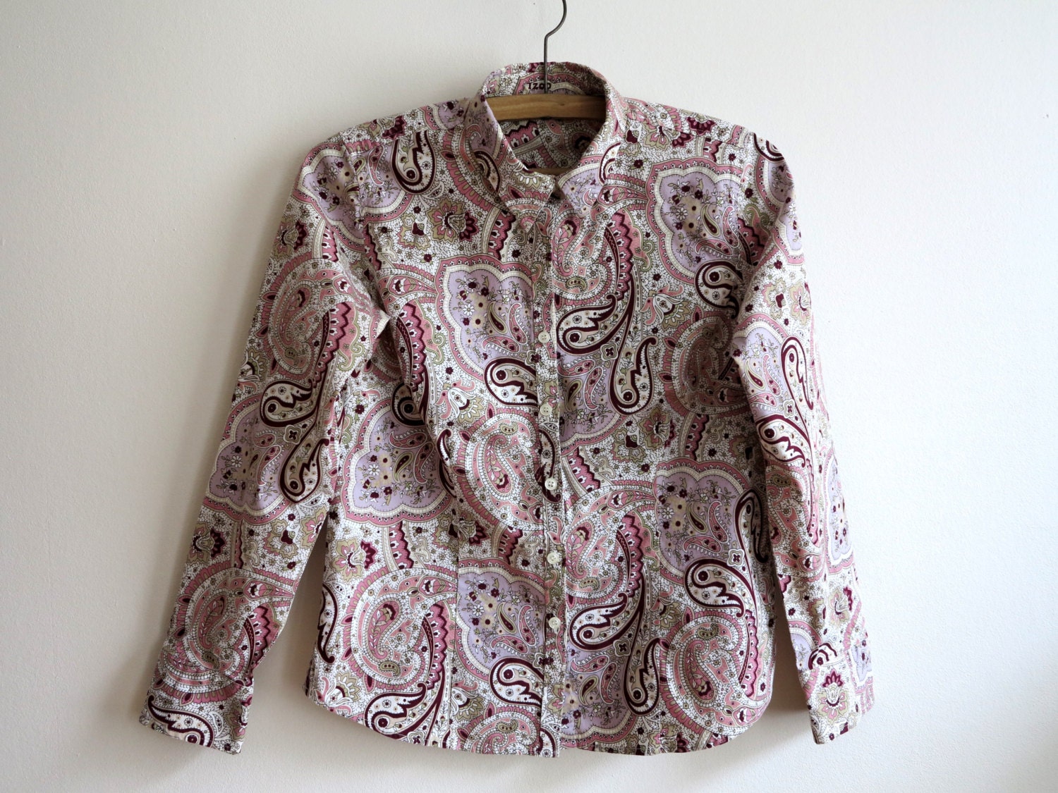 Paisley Print Cotton Blouse Womens Shirt White by VintageOffer