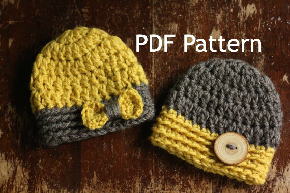 PDF Crochet Chunky Twin Hat Beanie Pattern Newborn