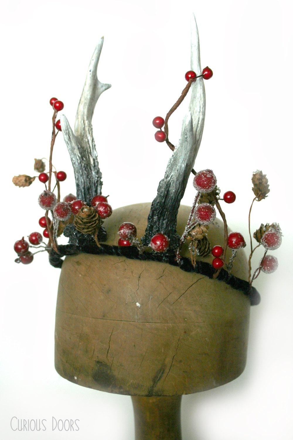 Winter Antler and Berry Crown Vegan Friendly Nontaxidermy