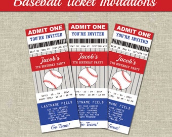Baseball Ticket Invitations- Printables- Editable Text PDF- Instant Download- Personalize- Adobe Reader- Red White & Blue- Party