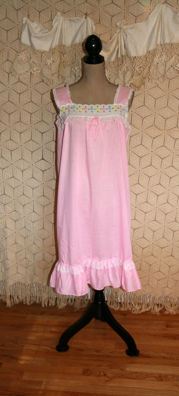 Sears 70s Vintage Lingerie Pink Cotton Nightgown by MagpieandOtis