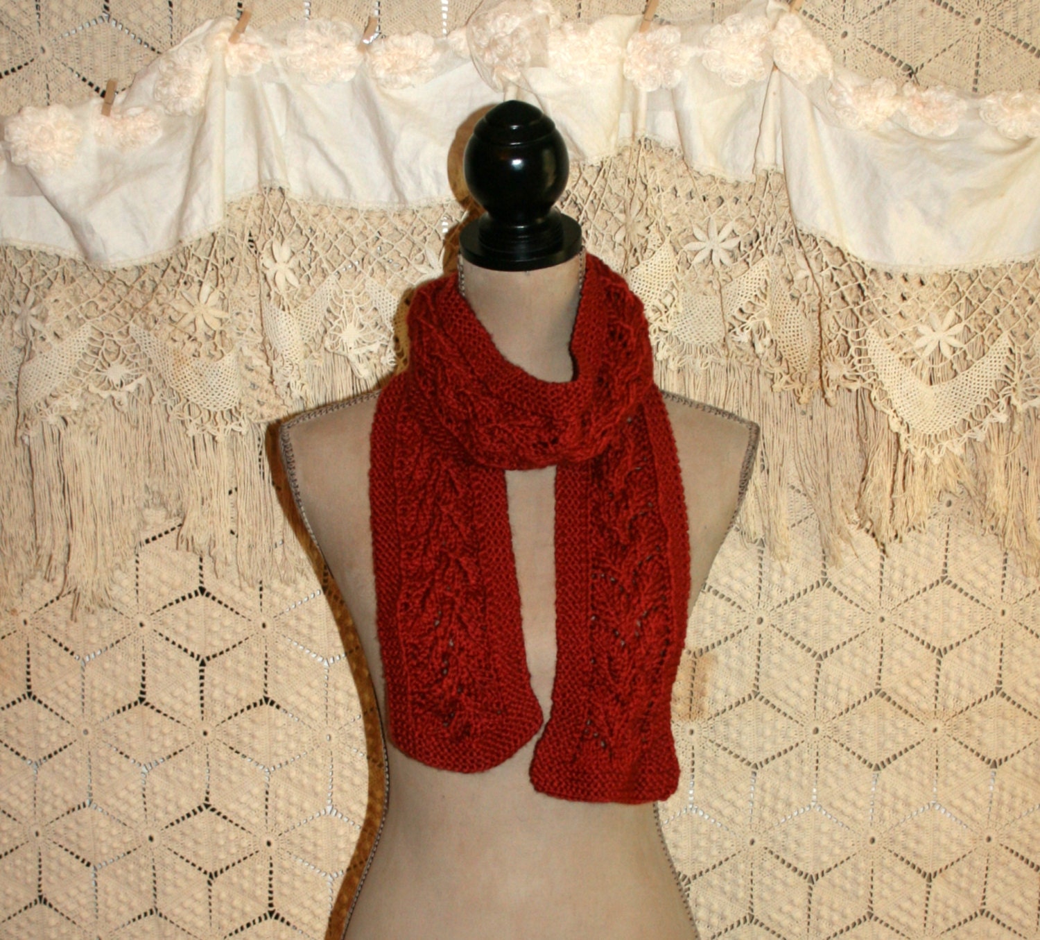 Rust Orange Scarf Orange Knit Scarf Fall Scarf Cable Knit