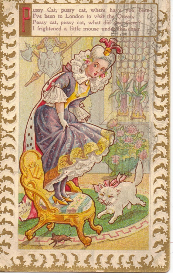 Mother Goose Nursery Rhyme Pussy Cat Antique by OldFangledFinds