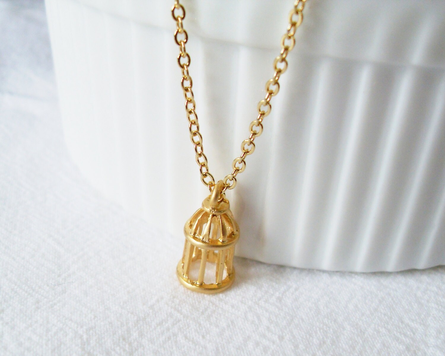 Little Bird Cage Necklace. A 14K Gold Plated Chain by