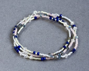 Beaded Gemstone Multi Wrap Bracelet, Beaded Necklace, Labradorite, Rose ...