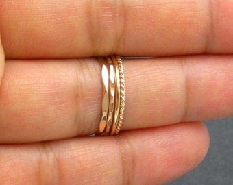 SALE - Thin Yellow 14K Gold Filled Stacking Rings - Set of 4 Different Styles Rings (18 gauge)