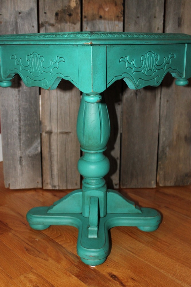 Vintage Chalk Painted Accent Table in Teal by YoursForYourHome