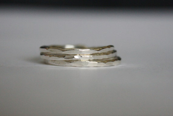 Fine Silver Stacking Ring, Thin Silver Stackable Ring, Hammered Silver ...