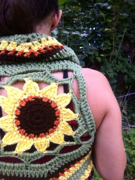 Colorful green crochet sunflower vest by EarthTricks on Etsy