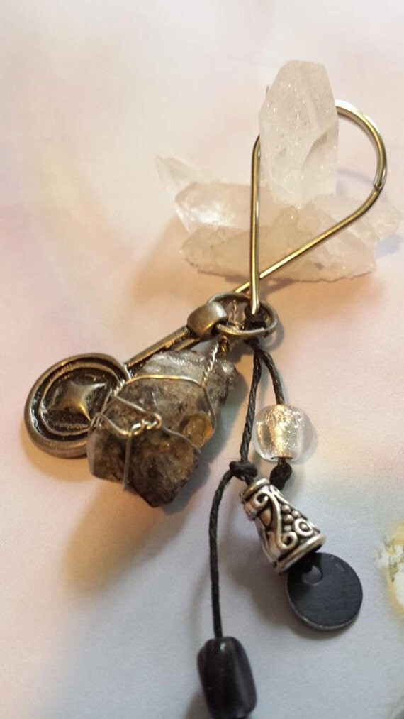 Black Tibetan Quartz Crystal Healing Key Ring Charm