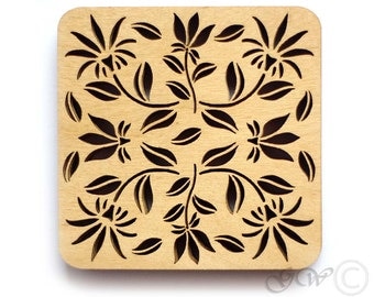 Set of Four Laser Cut Wood Coasters. Birch Coaster.