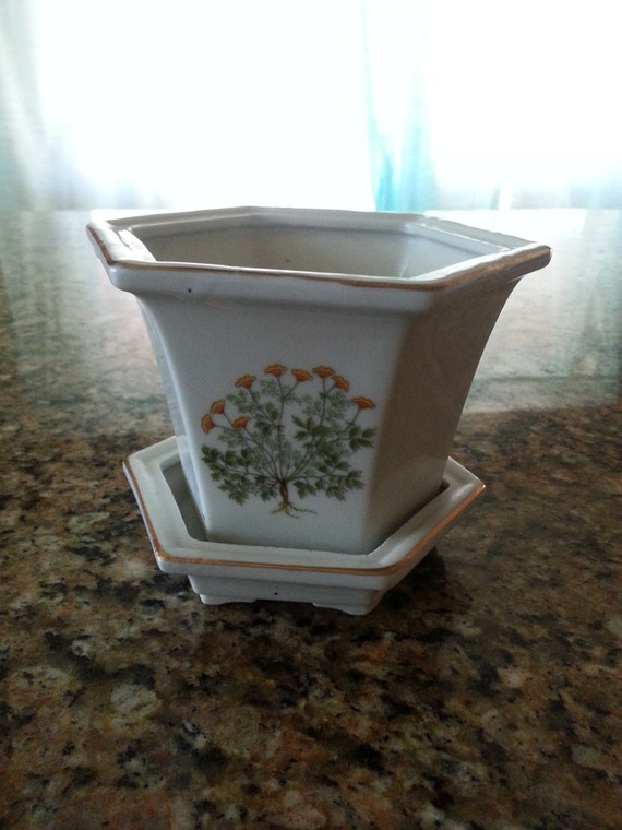Vintage Japanese porcelain hexagon planter with by likesteel