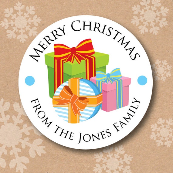 Personalized Christmas Gift Tag, Present Label with Custom Text, Holiday Gift Sticker, Merry Christmas Happy Holidays Gift Tags Il_570xn