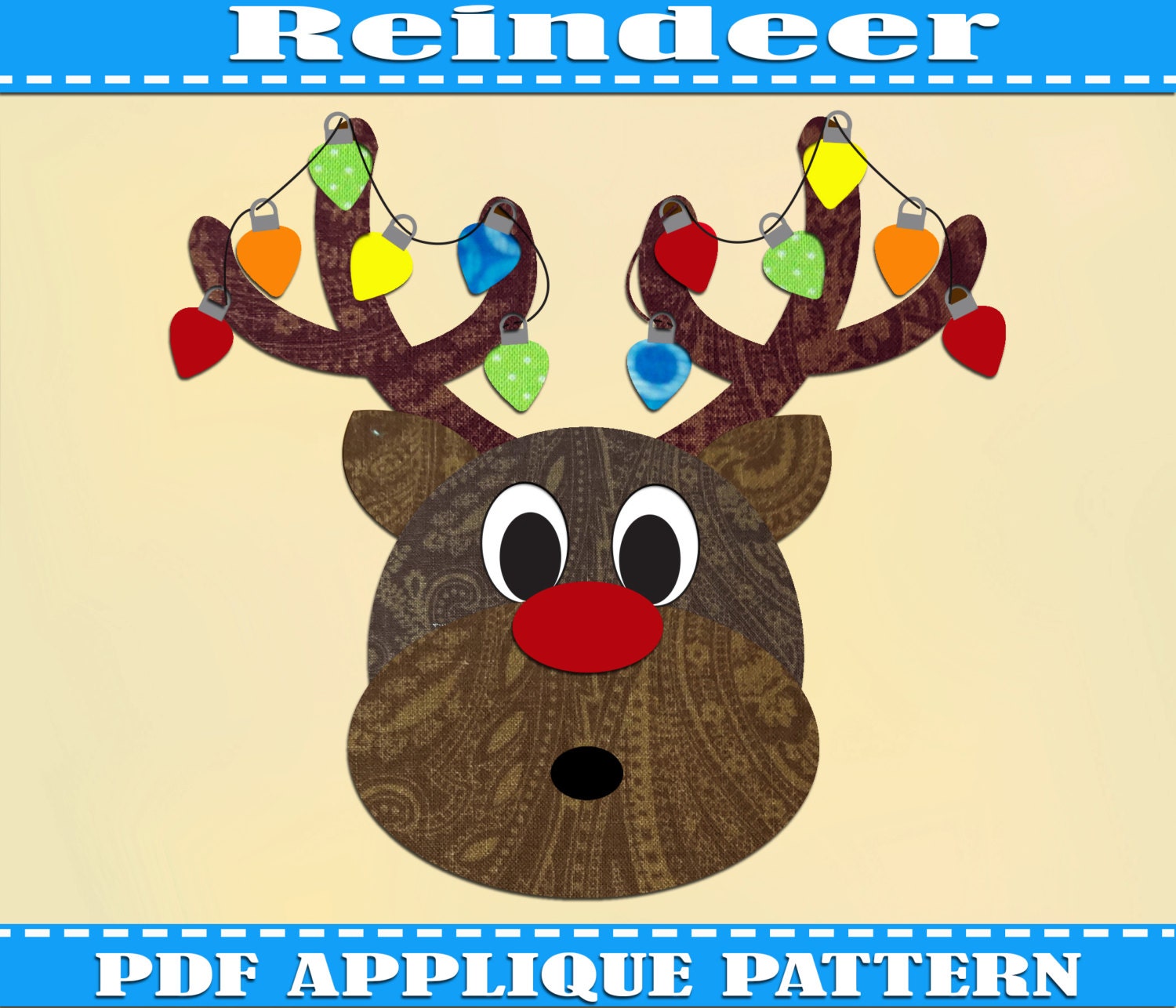 Reindeer Applique Pattern Template Christmas by AdornablePatterns