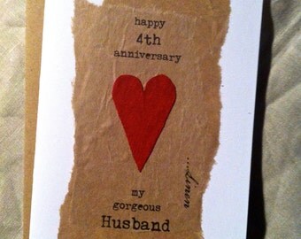 4th Wedding Anniversary Card LINEN Traditional Gift Handmade Keepsake ...