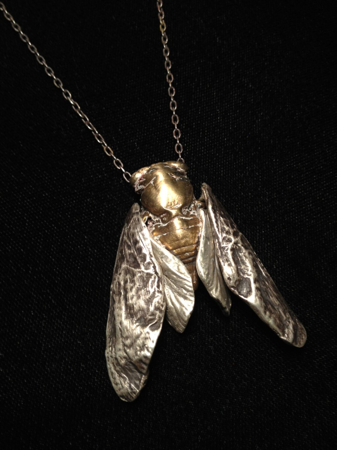 cicada necklace bronze & sterling silver nature inspired