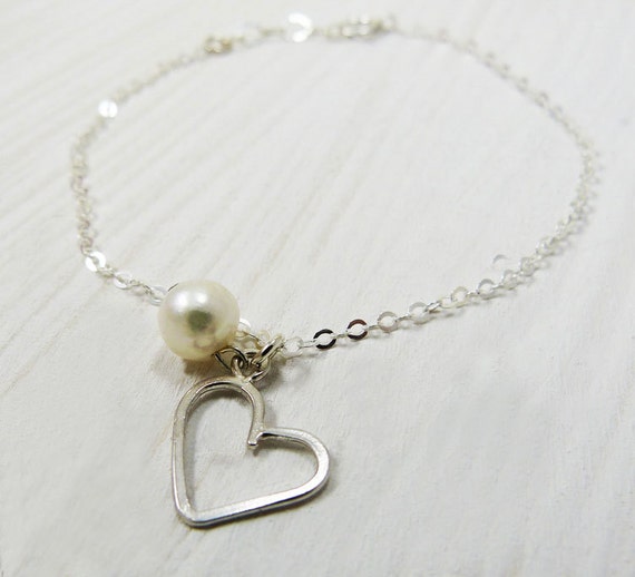 Bridesmaid Silver Heart Bracelet, Sterling Silver Pendant Bracelet ...