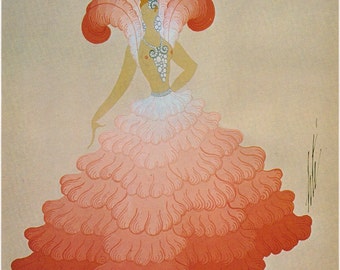 Erté Print Art Deco 1920's Dress "Blondes D'Espagne" Costume Original Vintage Art Print. Decorative Wall Hanging