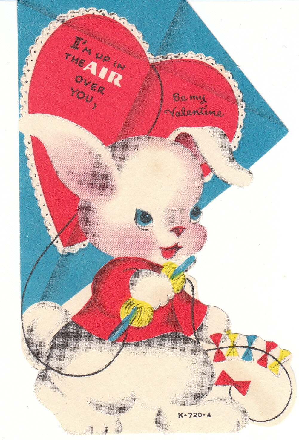 Bunny Rabbit and Kite Vintage Valentine DieCut Card for
