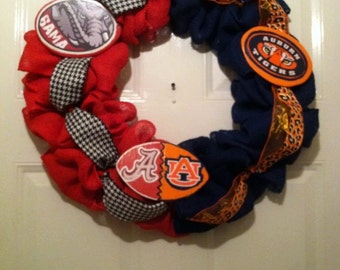 House Divided Bama/Auburn Collegiate Burlap Wreath, Roll Tide/War Eagle Wreath,Collegiate Wreaths,House Divided Wreath,Bama Wreath