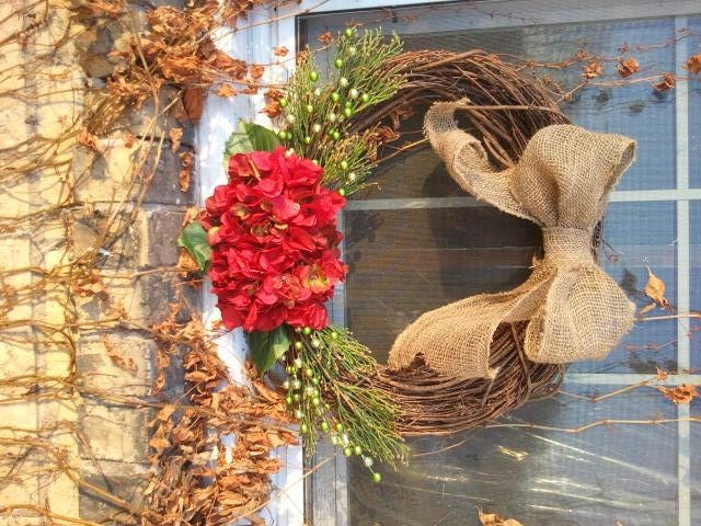 Hydrangea Wreath, Door Wreath, Year Round Wreath, Christmas Wreath