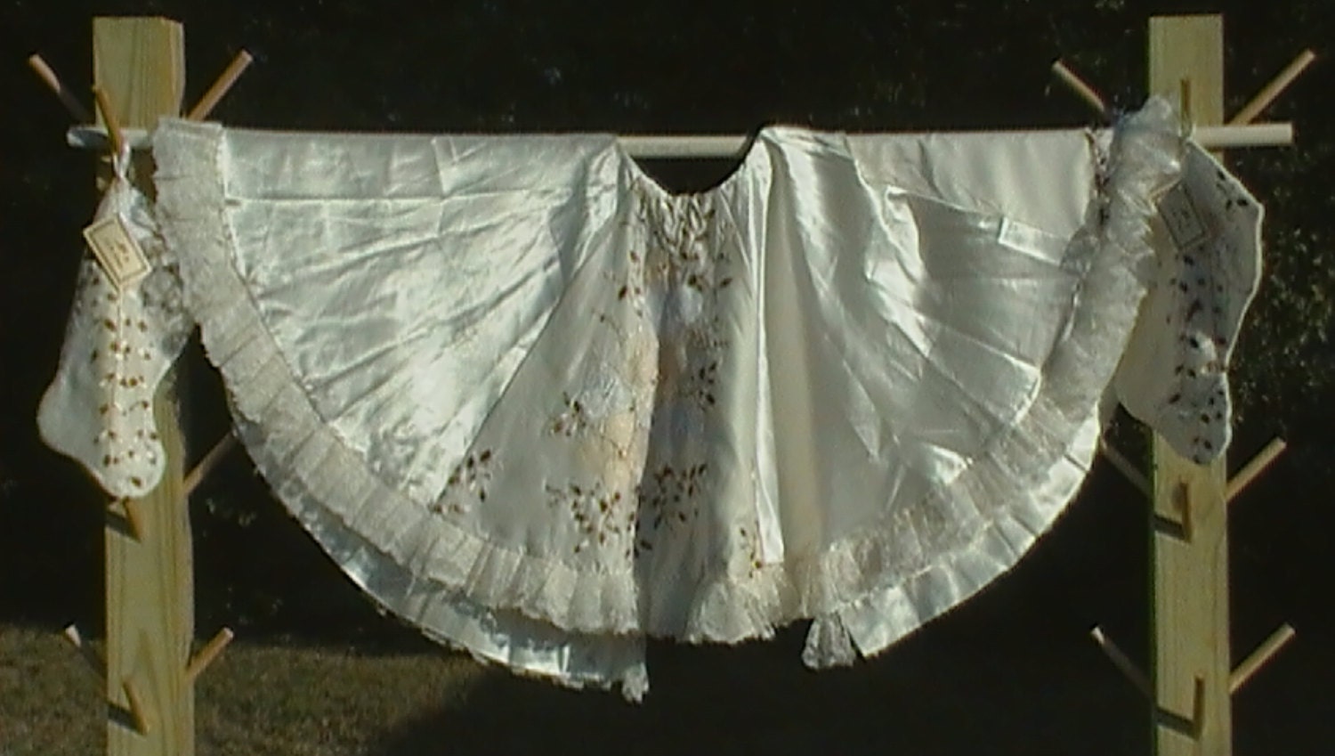 christmas tree skirt ivory satin embroidery with ruffle christmas tree skirt ivory satin embroidery with ruffle