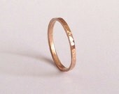 Rose Gold Thin Ring - Wedding Band - Rose Pink Red Gold - 18 Carat - Hammered Texture - Simple - Minimal