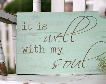 It is well with my soul, Christian wall art, Christian home decor, Hymn wall art, Hand painted wood sign, Hymn, Measures 10.5" x 16"