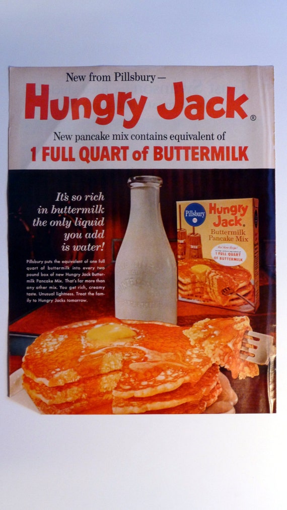 1962 Hungry Jack Buttermilk Pancake Mix Ad 1 Full Quart of